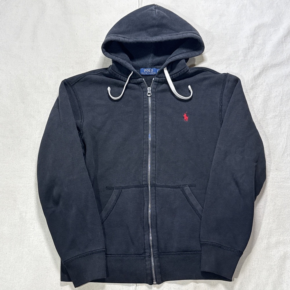 Polo Ralph Lauren Hoodie Mens Sz Sm Black Full Zip Fleece Logo Sweatshirt
